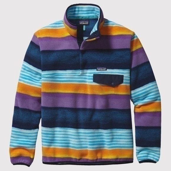 Patagonia sweater lightweight synchilla snap-t fleece-fitz stripe/navy blue - Picture 1 of 9